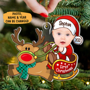 First Christmas Baby Santa Reindeer, Personalized Shape Ornaments, Baby Ornaments, New Born Gift, Custom Photo