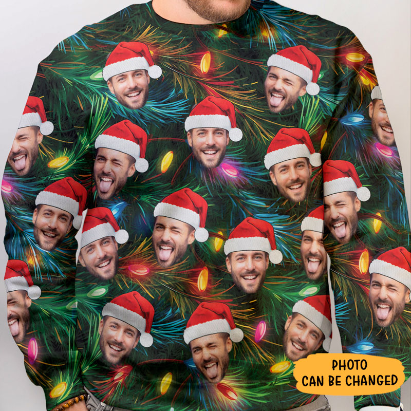 Custom Face Christmas Tree, Personalized All-Over-Print Sweatshirt, Funny Ugly Sweater, Custom Photo
