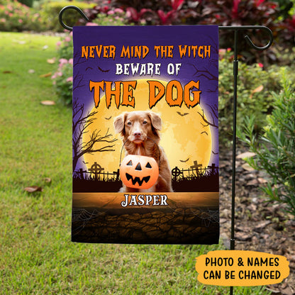 Never Mind The Witch, Custom Photo Personalized Garden Flags, Halloween Decor, Halloween Party Ideas