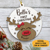 Baby First Christmas Deer, Christmas 2 Layers Wooden Ornament, Custom Gift For Baby