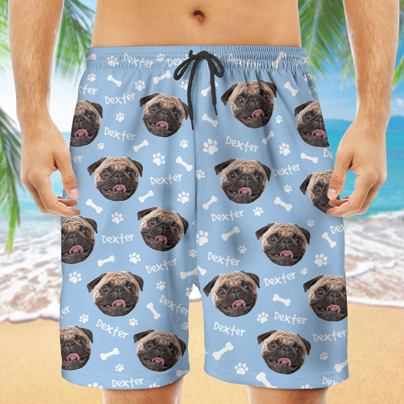 Dog Bone Pattern, Personalized Beach Shorts, Gift For Dog Lovers, Custom Photo