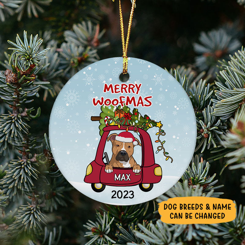 Merry Woofmas, Personalized Circle Ornaments, Custom Gift for Dog Lovers