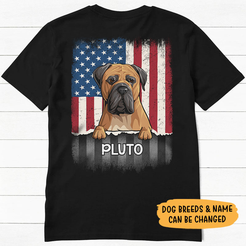 Custom Peeking Dog US Flag, Personalized Back Print Shirt, Custom Gifts For Dog Lovers