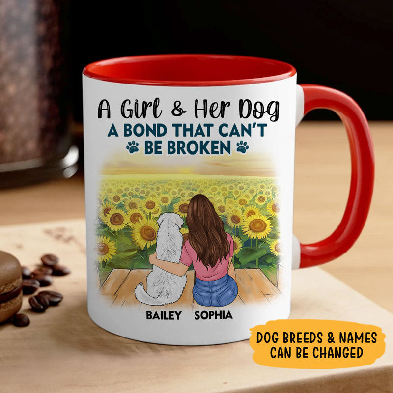 A Girl And Her Dogs, A Bond That Can't Be Broken, Personalized Ceramic Mug, Gift For Dog Lovers