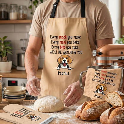 Every Snack You Make Every Meal You Bake Set Apron Towel Oven Mitts, Personalized Kitchen Accessories, Custom Gifts For Dog Lovers