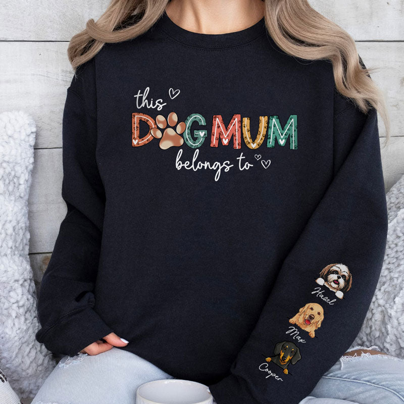 Dog mom Christmas sweatshirt, personalized gift for dog lovers - This Human Belongs To, Sweatshirt With Custom Clipart Custom Photo On Sleeve