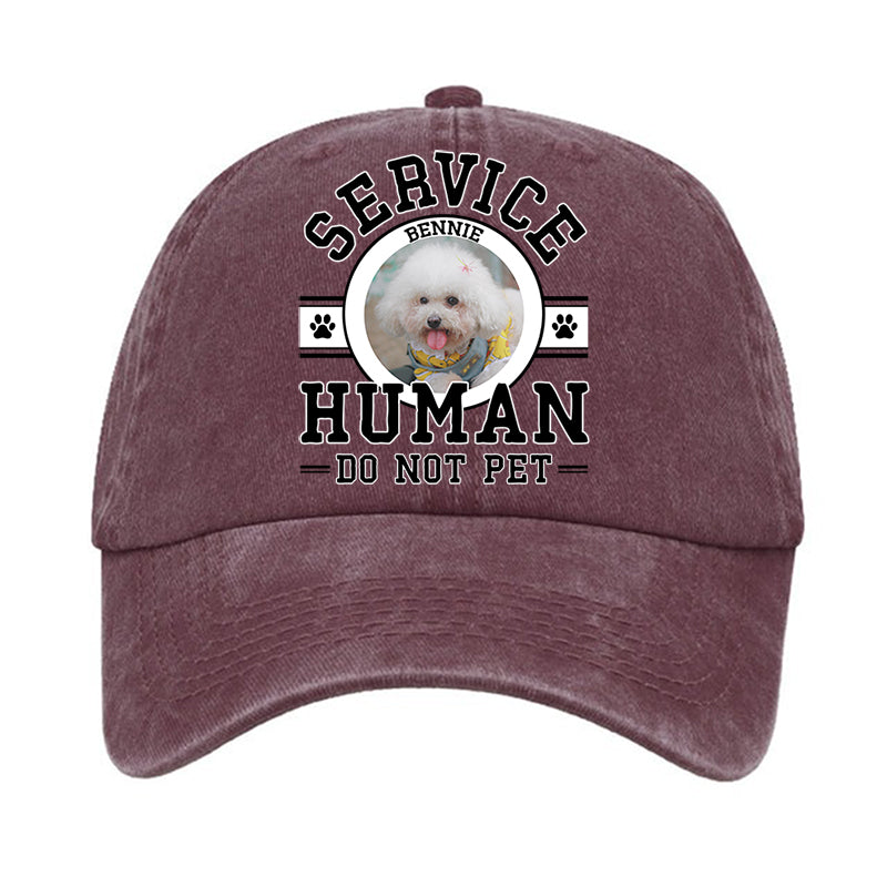Service Human Hat, Printed Vintage Cotton Washed Cap, Gifts For Pet Lovers, Custom Photo