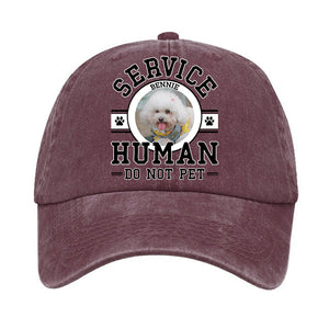 Service Human Hat, Printed Vintage Cotton Washed Cap, Gifts For Pet Lovers, Custom Photo