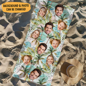 Custom Face Hawaiian Pattern, Personalized Beach Towel, Beach Accessories For Vacation, Custom Photo