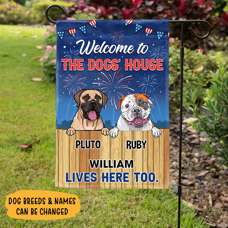 Welcome To The Dog's House Fireworks, Personalized Garden Flags, Gifts For Dog Lovers