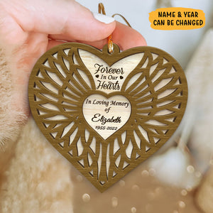 Forever in Our Hearts Angel Wings, Personalized Ornament, Christmas 2 Layers Wooden Ornament, Memorial Gift