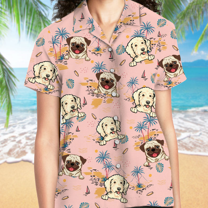 Palm Tree Peeking Dog, Personalized Hawaiian Shirt, Gift For Dog Lovers