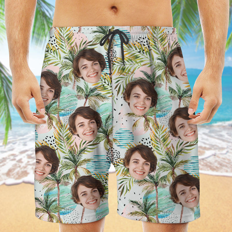 Merab Custom Shorst Custom Face Hawaiian Pattern, Personalized Beach Shorts, Custom Photo ...
