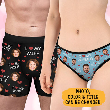 I Love My Wife, Personalized Boxer, Funny Gift For Him, Custom Photo
