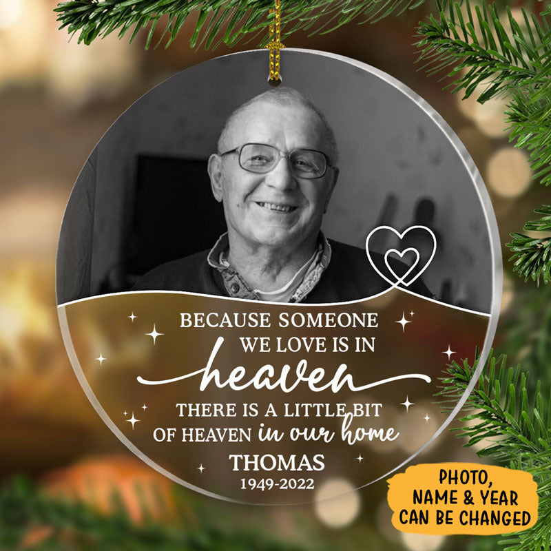 There Is A Little Bit Of Heaven In Our Home, Personalized Shape Ornament, Memorial Gift, Custom Photo