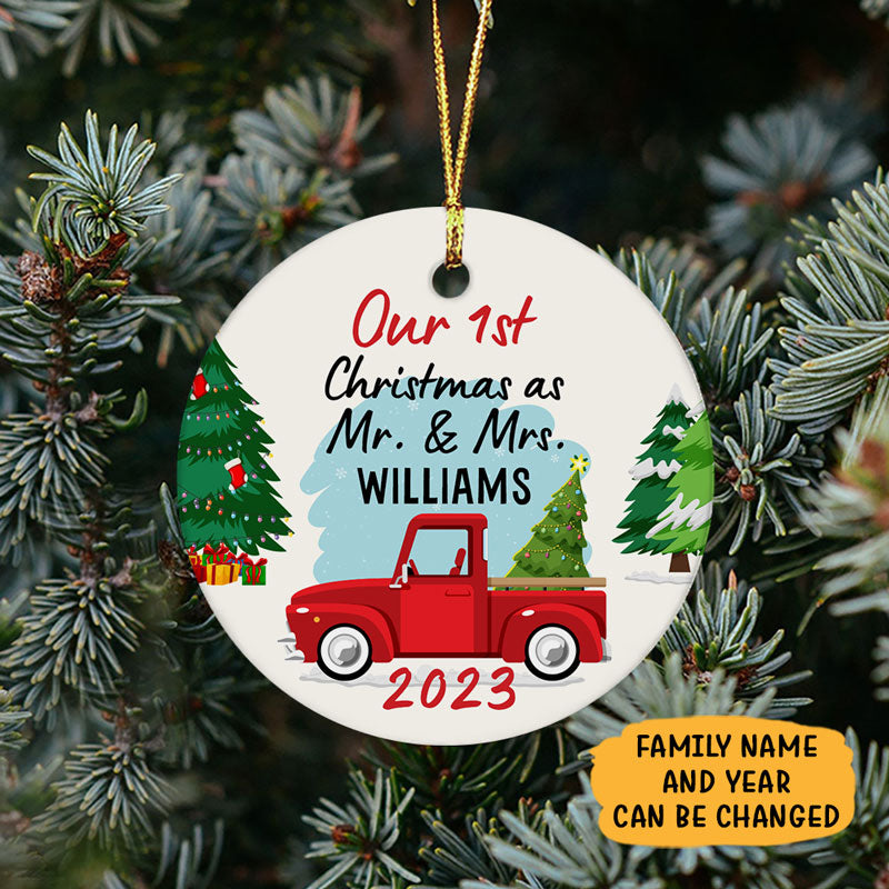 Our First Christmas as Mr & Mrs, Personalized Circle Ornaments, Anniversary Gifts