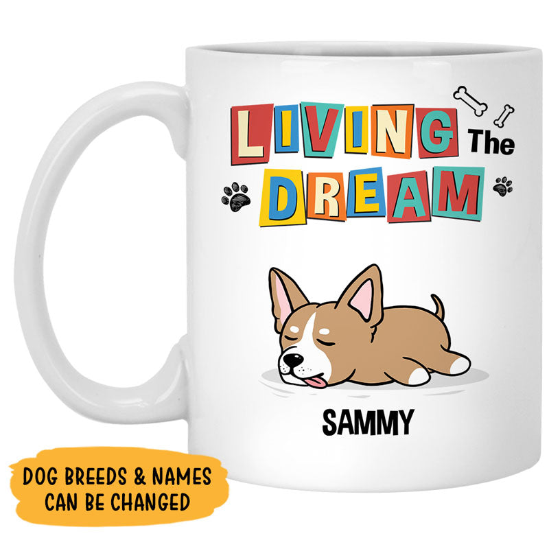 Living The Dream, Personalized Accent Mug, Gifts For Dog Lovers