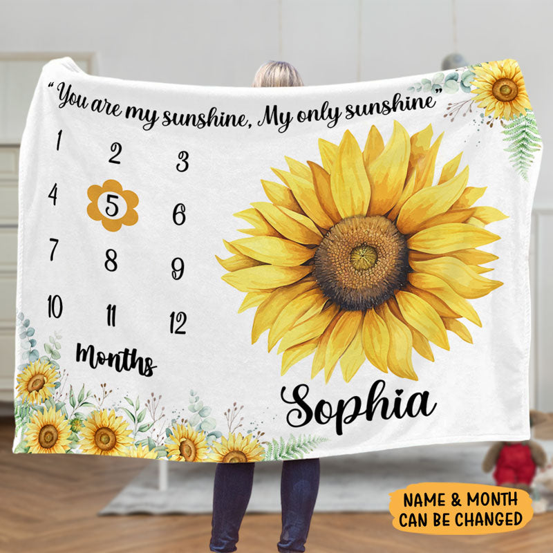 You Are My Sunshine Milestone Blanket, Personalized Baby Blanket, Baby Shower Gift, Newborn Gift