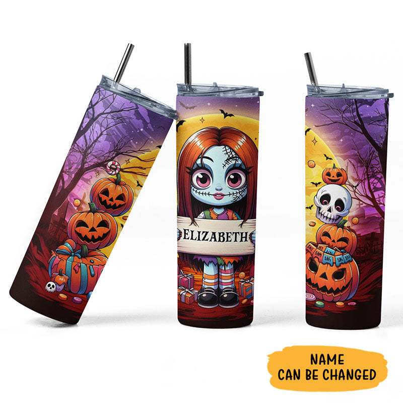 Cute Horror Halloween Character Tumbler, Personalized Tumbler, Halloween Horror Skinny Tumbler