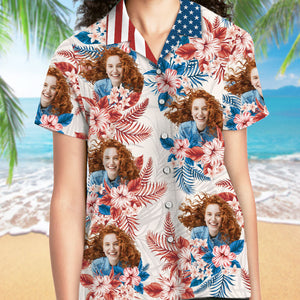 American Flag Hawaiian Pattern, Personalized Hawaiian Shirt, Custom Photo