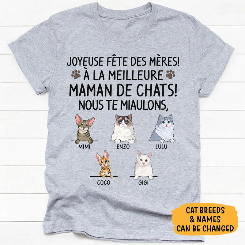 T Shirt Personnalisé Pas Cher, Joyeuse Fête Des Mères!  À La Meilleure Maman De Chats, French Custom Shirt, Personnalisation Tee Shirt, Cadeau Personnalisé Femme