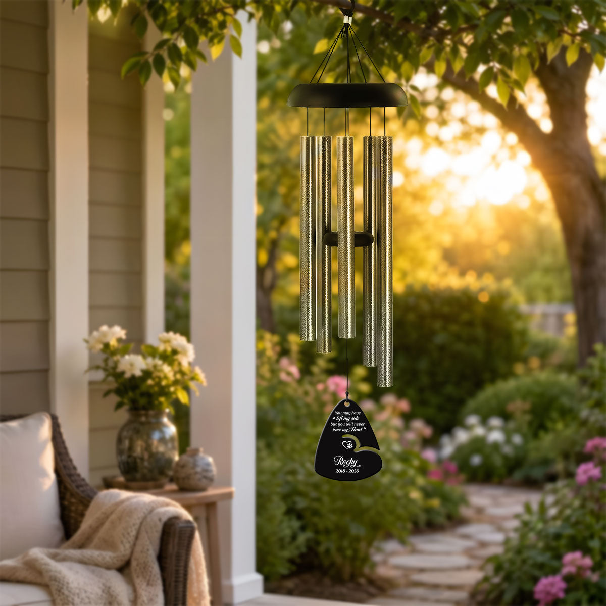 Never Leave My Heart, Personalized Memorial Wind Chimes With Guitar Pick Sail, Custom Name And Date (Copy)