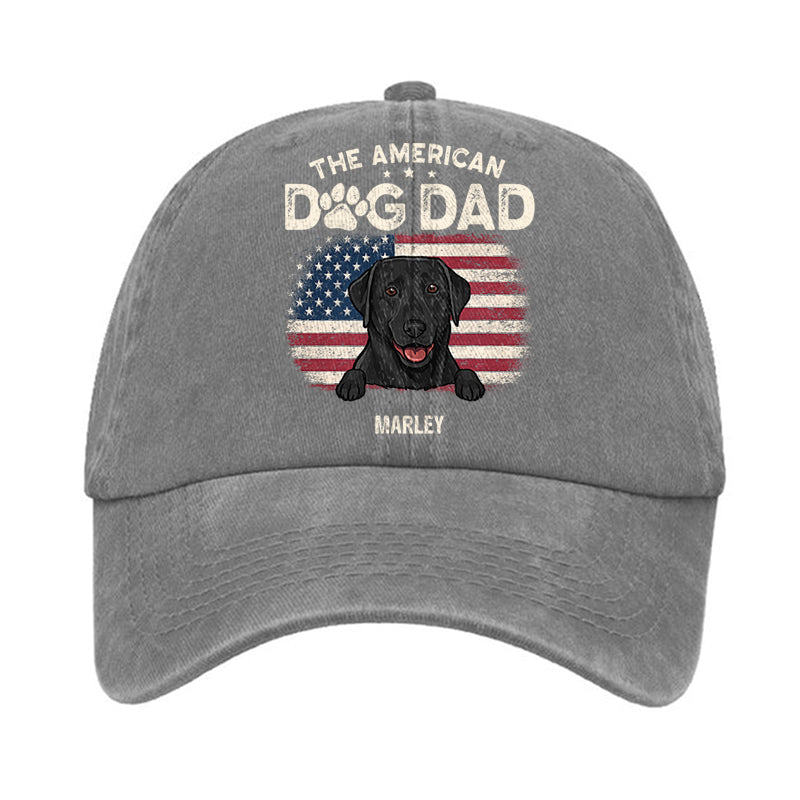 The American Dog Dad Dog Mom Dark Hat, Printed Vintage Cotton Washed Cap, Gifts For Pet Lovers, Custom Photo