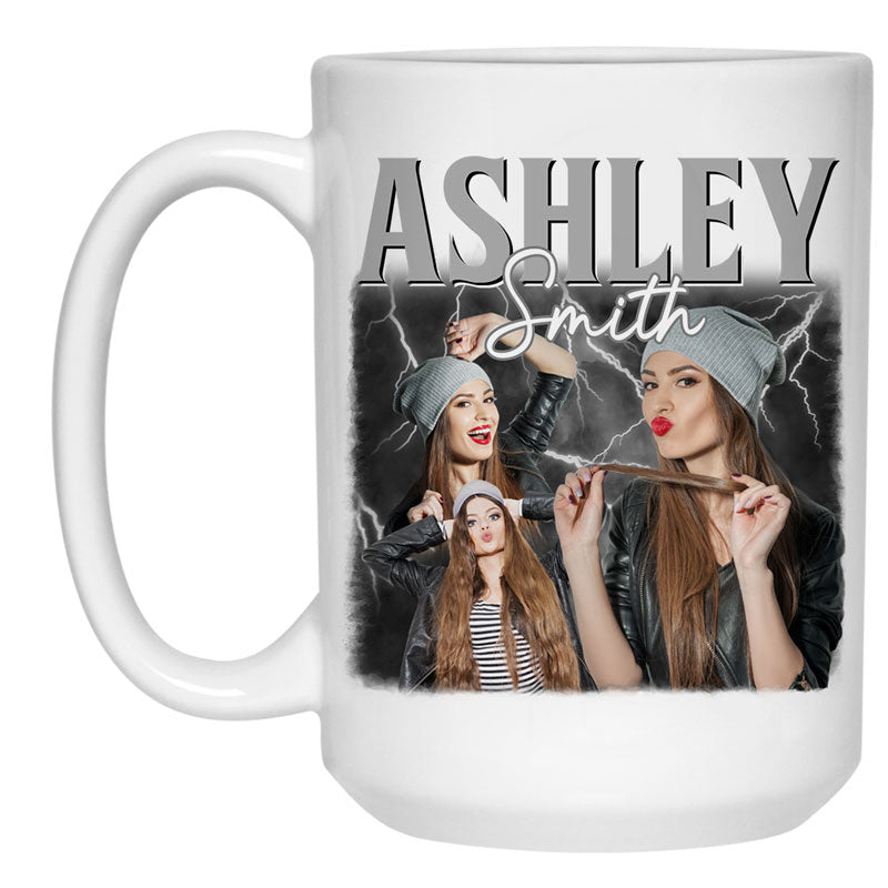 Dog mom birthday accent mug, personalized gift for dog lovers - Retro vintage bootleg, custom photo, two-tone custom coffee mug