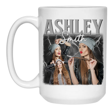 Dog mom birthday accent mug, personalized gift for dog lovers - Retro vintage bootleg, custom photo, two-tone custom coffee mug