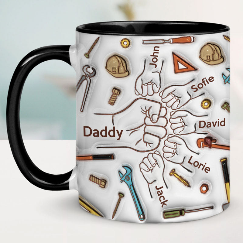 Happy Father's Day 2026 Dad Fist Bump Mug Dad Hand, Personalized 3D Inflated Effect Mug, Father's Day Gift