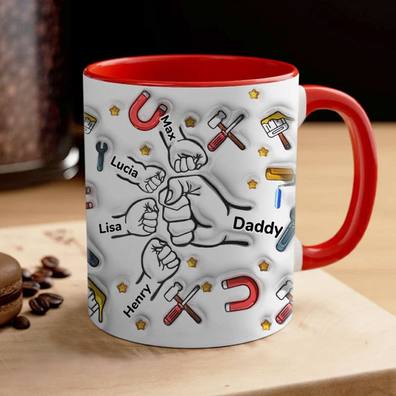 Happy Father's Day 2026 Dad Fist Bump Wrap Mug, Personalized 3D Inflated Effect Mug, Father's Day Gift
