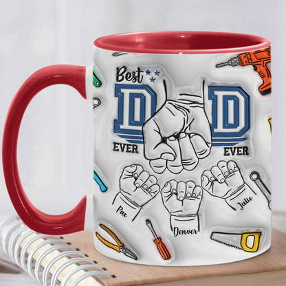 Happy Father's Day 2026 Best Dad Ever Dad Dad Hand Bump, Personalized 3D Inflated Effect Mug, Father's Day Gift