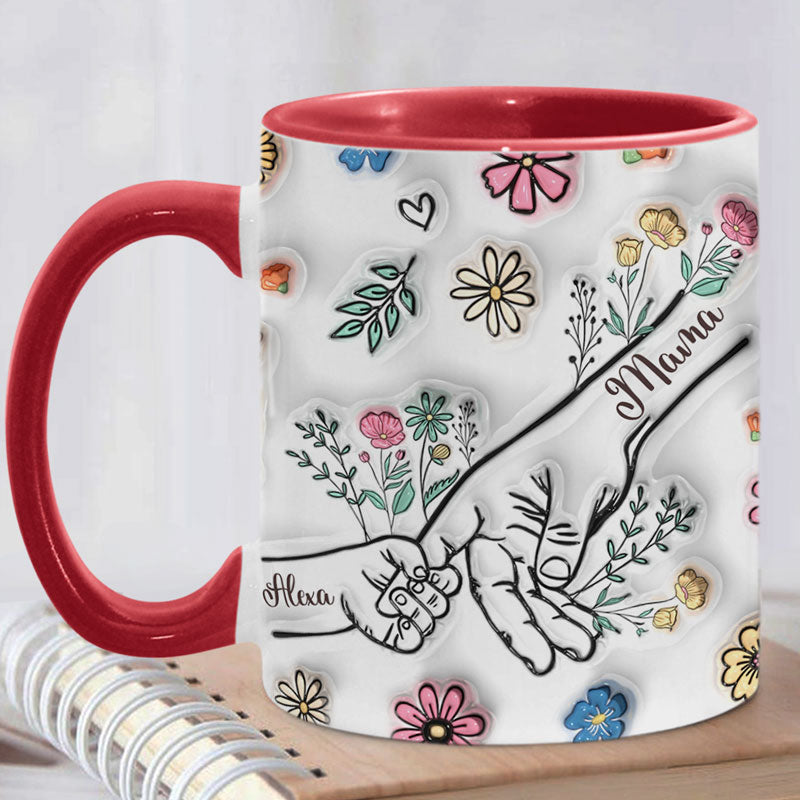 Hold My Hand, Personalized 3D Inflated Full Wrap Mug, Family Gifts, Custom Gift, Gift For Mothers & Grandmas
