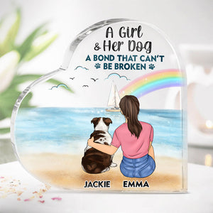 Mother's Day Gift Box For Dog Lovers, Personalized Heart Shape Plaque Set, A Girl And Her Dogs, A Bond That Can't Be Broken