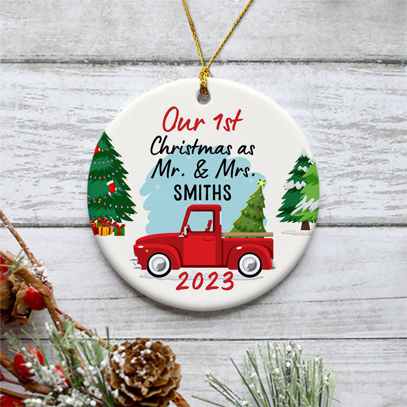 Our First Christmas as Mr & Mrs, Personalized Circle Ornaments, Anniversary Gifts