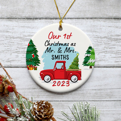 Our First Christmas as Mr & Mrs, Personalized Circle Ornaments, Anniversary Gifts
