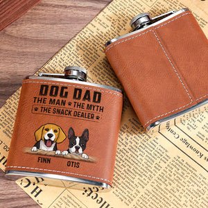 The Man The Myth The Snack Dealer, Personalized Leather Flask, Gift For Dog Dad