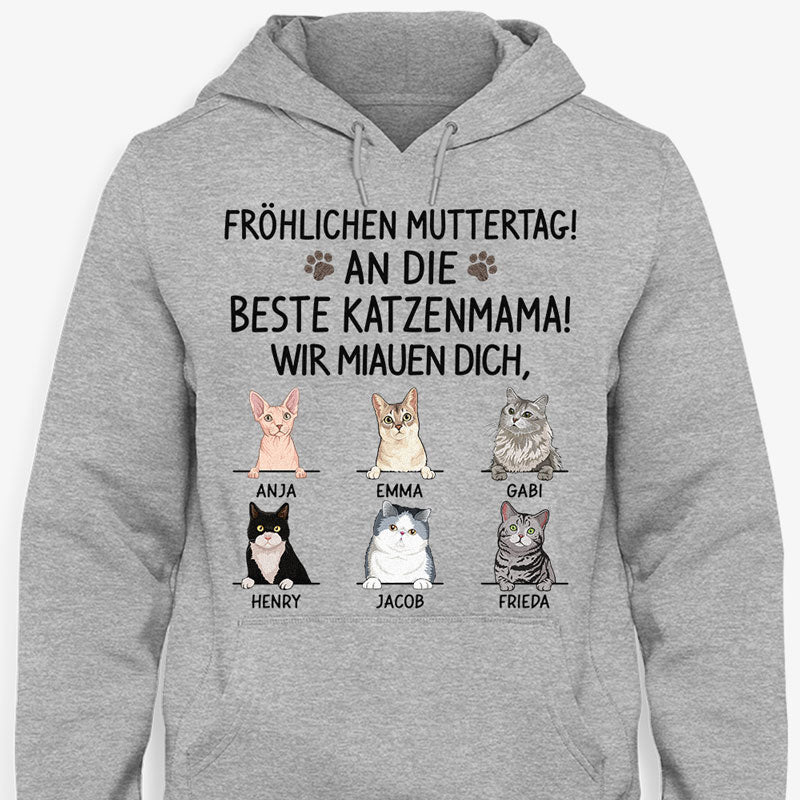 Fröhlichen Muttertag!  An Die Beste Katzenmama!  Ich Miaue Dich, German Custom Shirt, Personalisiertes Shirt für Katzenliebhaber, Personalisierte Geschenke