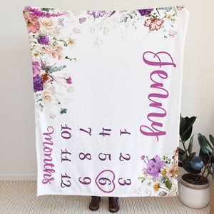 Wild Flower Milestone Blanket, Personalized Baby Blanket, Baby Shower Gift, Newborn Gift