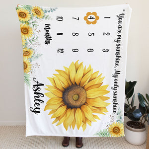 You Are My Sunshine Milestone Blanket, Personalized Baby Blanket, Baby Shower Gift, Newborn Gift