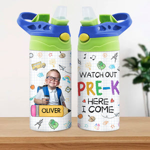 Watch Out Here I Come, Personalized Water Bottle With Straw, Back To School Gifts, Custom Photo