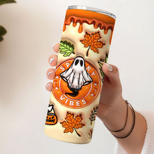 Spoky Vibes Ghost Skinny Tumbler, Personalized Tumbler, Halloween 3D Inflated Drinkware