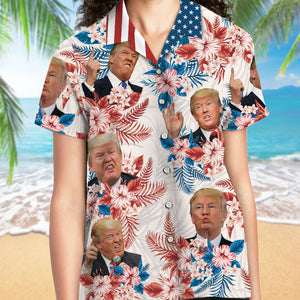 Custom Trump Face US Flag, Trump Homage Shirt, Personalized Hawaiian Shirt, Custom Photo, Election 2024