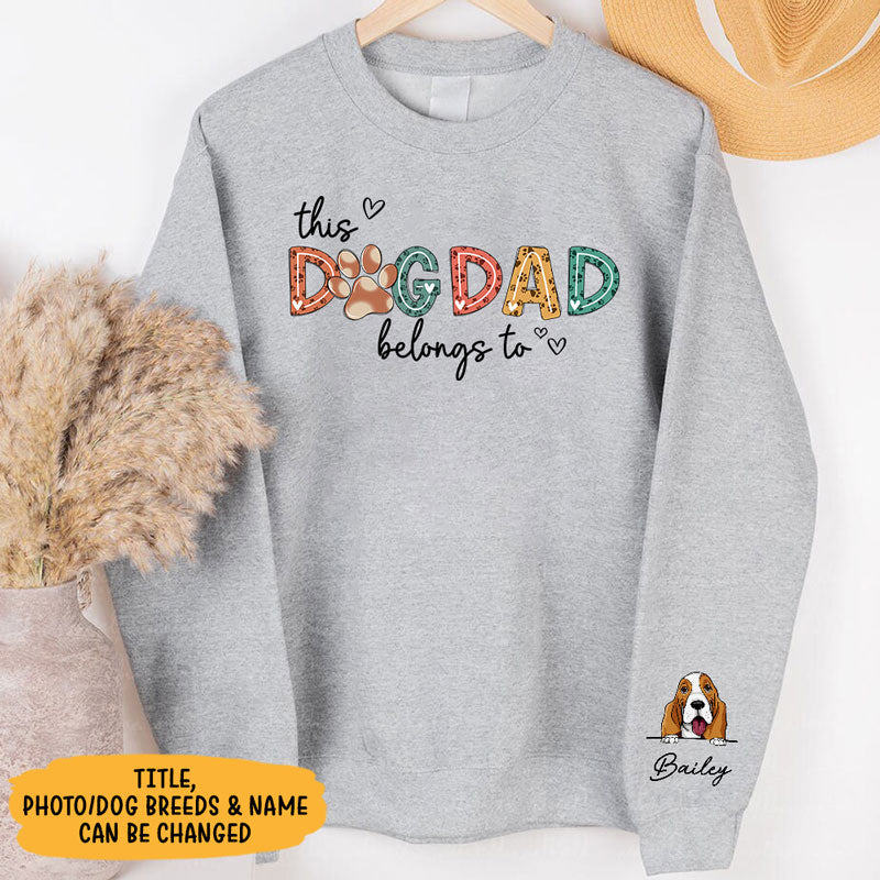 Dog mom Christmas sweatshirt, personalized gift for dog lovers - This Human Belongs To, Sweatshirt With Custom Clipart Custom Photo On Sleeve