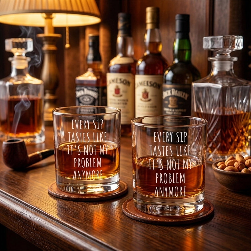 Every Sip It's Not My Problem Anymore, Engraved Rock Glass, Retirement Gifts