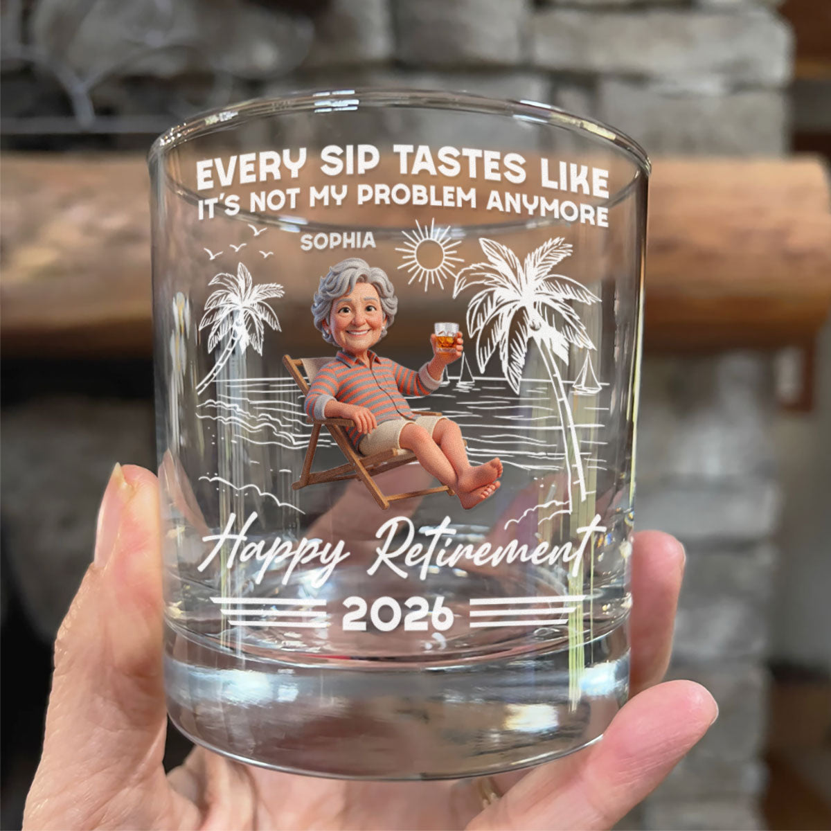 Every Sip It's Not My Problem Anymore, Personalized Engraved Rock Glass, Retirement Gifts