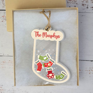 Christmas Stockings Hanging Shape Ornament, Personalized 3 Layers Shaker Ornament, Christmas Family Gifts