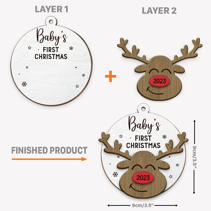 Baby First Christmas Deer, Christmas 2 Layers Wooden Ornament, Custom Gift For Baby