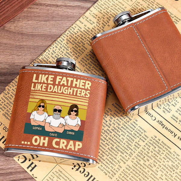 Like Father Like Children, Personalized Leather Flask, Father's Day Gi ...