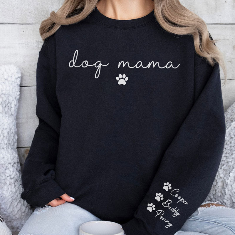 Dog Mom Dog Mum, Personalized Sweatshirt With Sleeve Imprint, Custom Gifts For Mother's Day